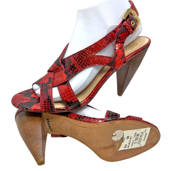 Joan & David Dalanaro Red Embossed Leather Cone Heel Sandals - Picture 11 of 12